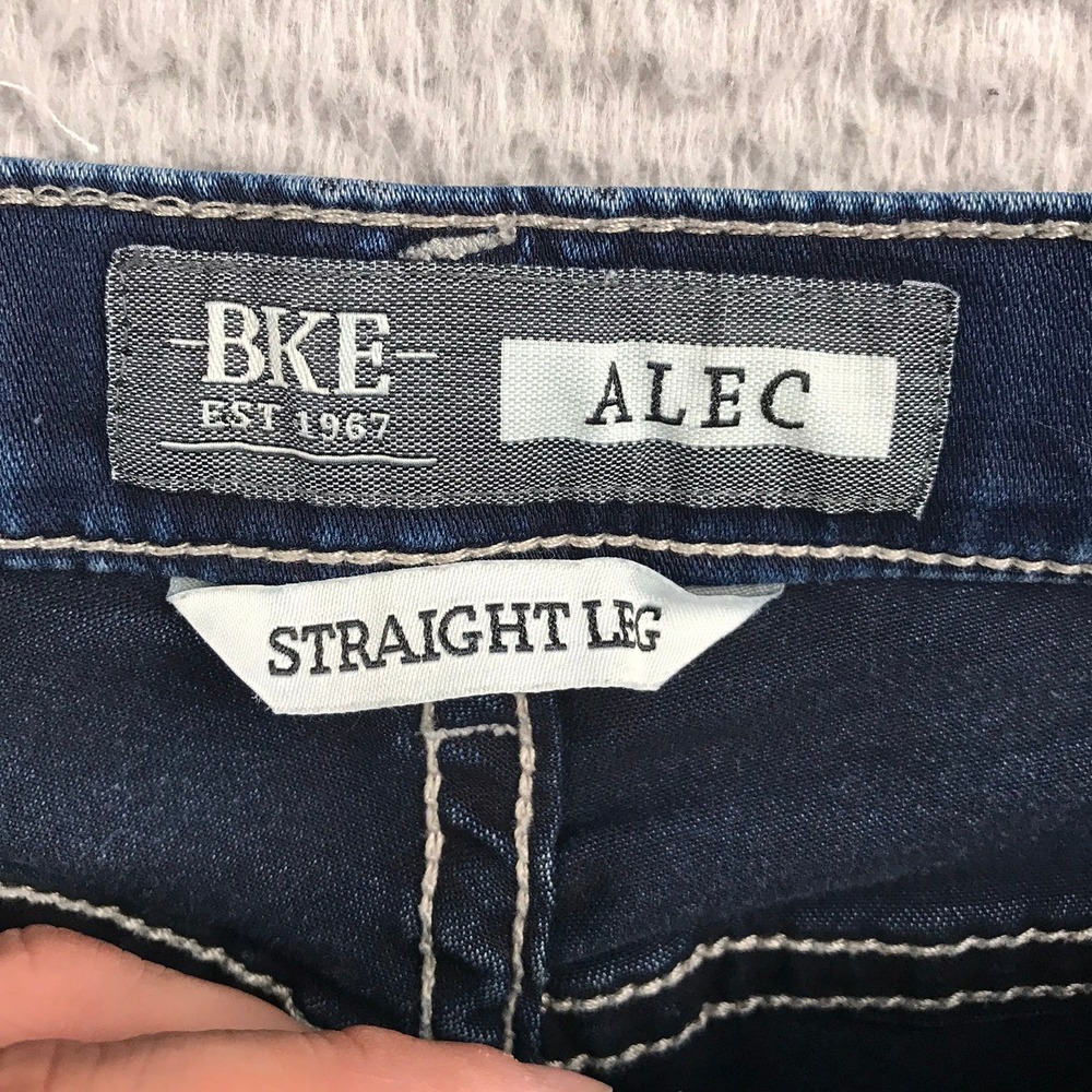 BKE Alec Jeans Men 29L (28x30) Blue Straight Leg Dark Wash Distressed Denim - Picture 7 of 15